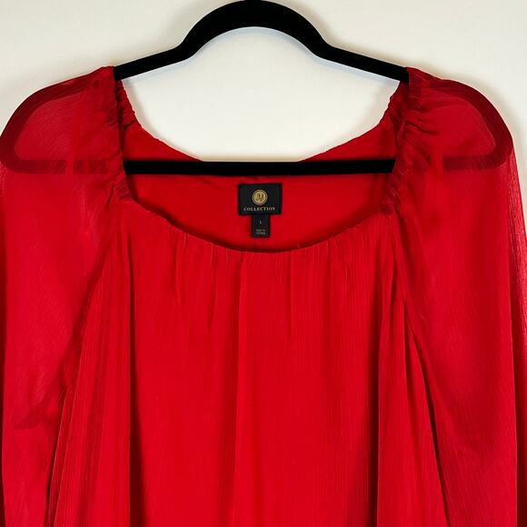 JM Collection Women's Solid Tiered Chiffon Blouse Top, Red, Size Large - Picture 10 of 15
